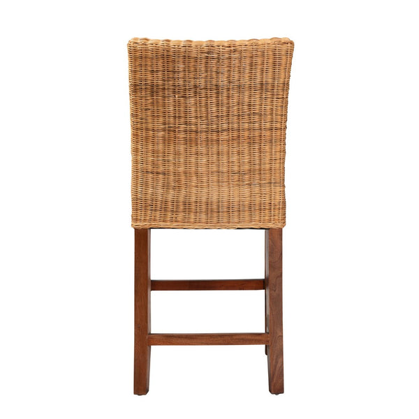 English Elm Modern Woven Rattan Mahogany Wood Counter Stool Bohemian Kitchen Seating B2750P470072