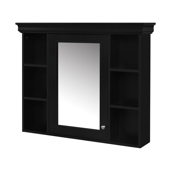 English Elm 35'' 35' 35'' x 28'' Wall Mounted Medicine Cabinet with Mirror Door, Modern MDF Storage with Towel Rod Black N710P196545B