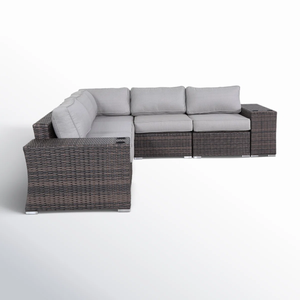 English Elm 7-Piece Rattan Sectional Seating Group with Cushions - Fully Assembled, Weatherproof HDPE Wicker, Reversible Design B120S00118