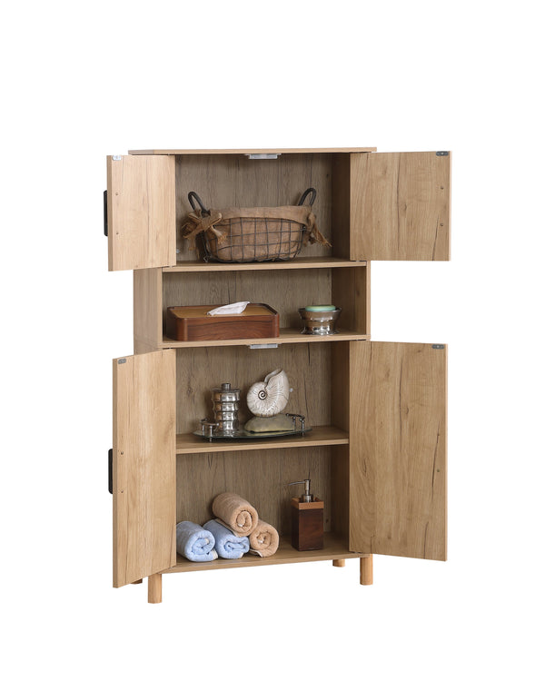 English Elm Mid-Century Woven Rattan Door Storage Cabinet with Adjustable Shelves and Solid Wood Legs, Stylish and Functional Natural 27.6 L x 15 W x 8.7 H W3151P288912