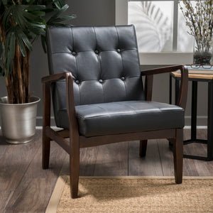 Christopher Knight Home® - Noble House - Marcola Mid Century Modern Faux Leather Club Chair with Wood Frame