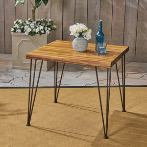 English Elm Christopher Knight Home® - ZION Teak Outdoor Acacia Wood Table with Powder-Coated Hairpin Legs, Slat Top, Weather-Resistant Finish 62982.00
