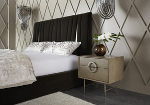 Sunpan EMERY Nightstand - Handcrafted Antique Silver Accents with Ash Grey Finish & Soft-Closing Drawers 104099
