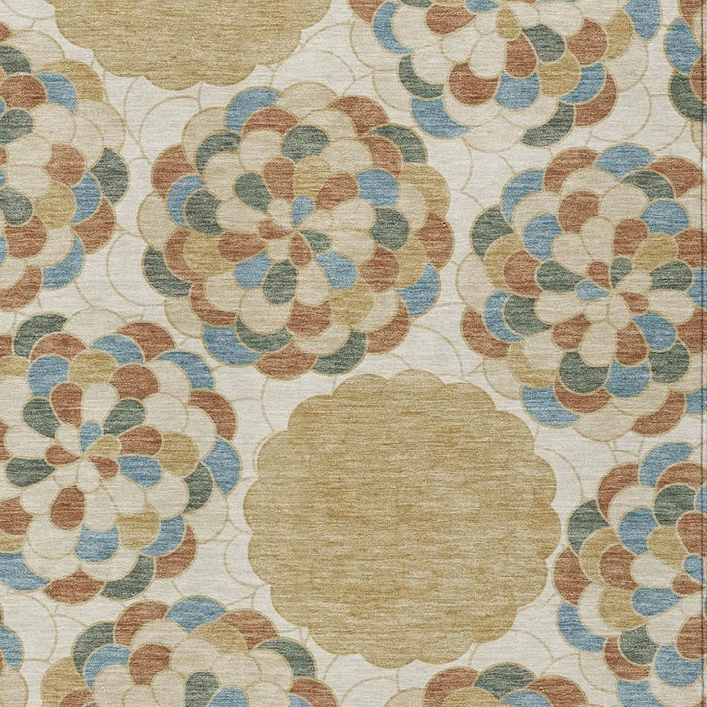 HomeRoots Floral Washable Polyester Area Rug for Indoor Outdoor Patios Living Rooms Classic Beige Ivory 8' x 10' 726005