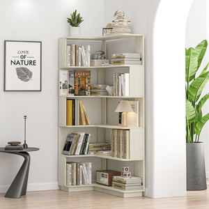English Elm 90cm L-shaped Corner Bookshelf Five Tier Open Storage for Office Bedroom Living Room W2899P444148