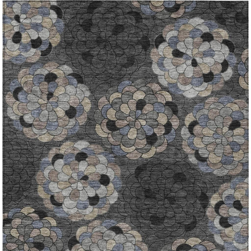 HomeRoots Floral Polyester Area Rug Machine Washable Indoor Outdoor Stain Resistant Patio Decor 10' x 14' 726013