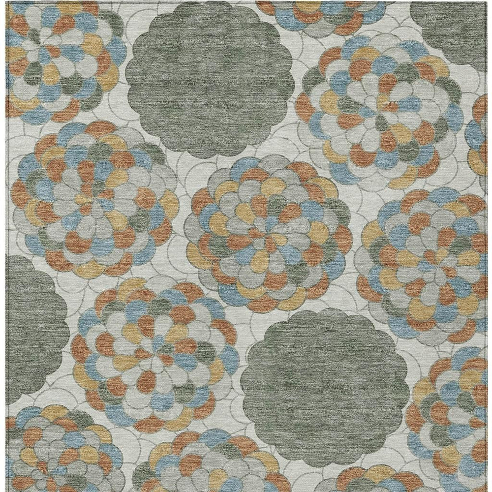 Floral Polyester Area Rug Washable Indoor Outdoor Stain Resistant Low Pile Patio Living Room