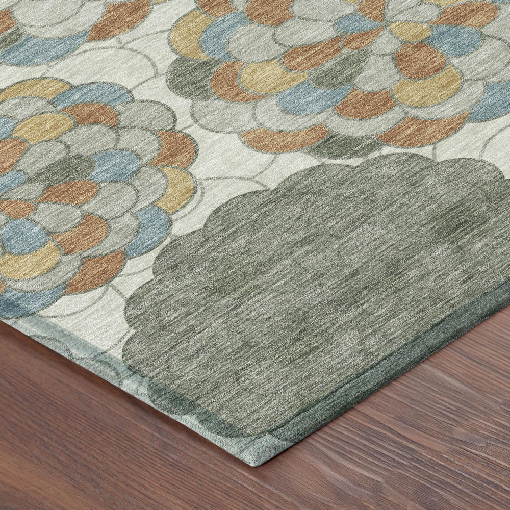 Floral Polyester Area Rug Washable Indoor Outdoor Stain Resistant Low Pile Patio Living Room