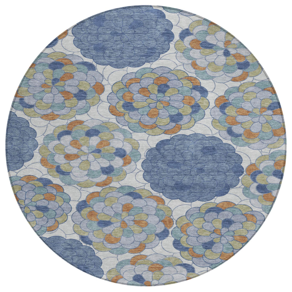 8 Ft Round Floral Polyester Rug Washable Stain Resistant Indoor Outdoor Patio