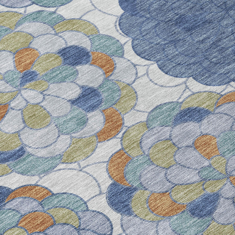 8 Ft Round Floral Polyester Rug Washable Stain Resistant Indoor Outdoor Patio