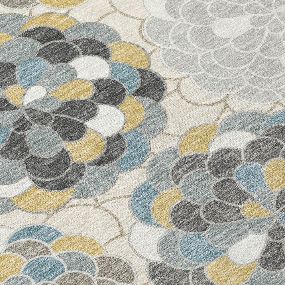 HomeRoots Ivory Beige Floral Polyester Area Rug Machine Washable for Indoor Outdoor Patio and Living Room 10' x 14' 726037