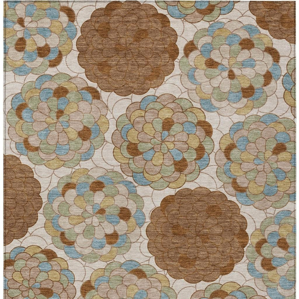 Floral Polyester Area Rug Washable Indoor Outdoor Low Pile for Patio or Living Room Decor