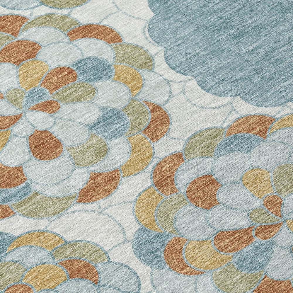 Floral Polyester Area Rug Washable Indoor Outdoor with Felt Backing for Patio Living Room