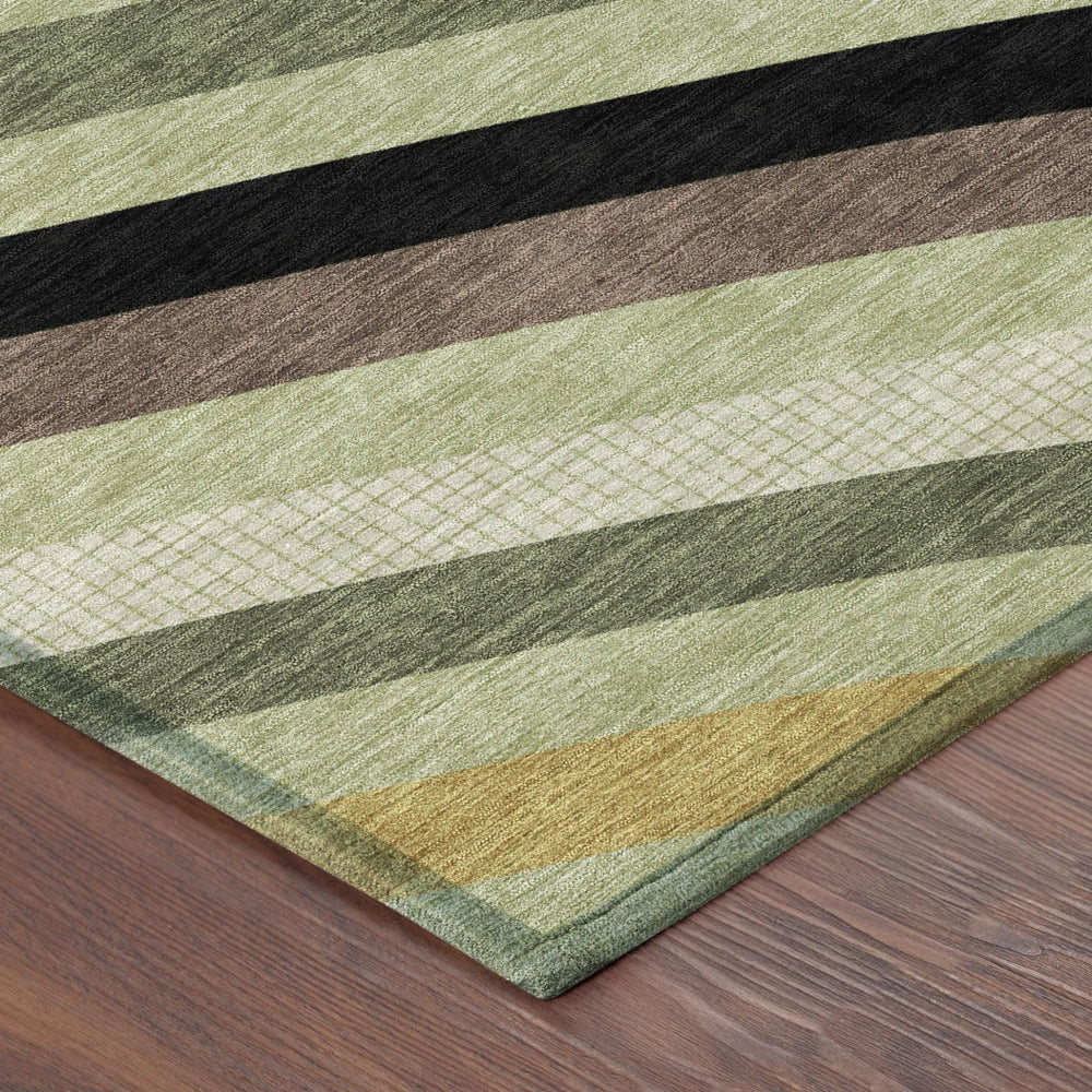 8 Ft Round Abstract Geometric Polyester Indoor Outdoor Rug Washable Green Tones