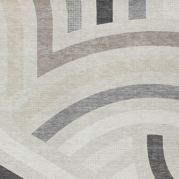 Abstract Washable Polyester Area Rug Low Pile for Indoor Outdoor Living Spaces Neutral Tones