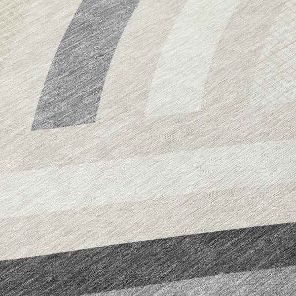 Abstract Washable Polyester Area Rug Low Pile for Indoor Outdoor Living Spaces Neutral Tones