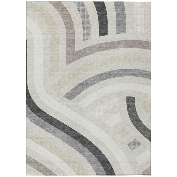 Abstract Washable Polyester Area Rug Low Pile for Indoor Outdoor Living Spaces Neutral Tones