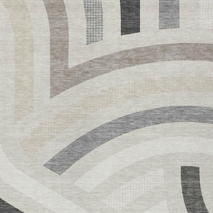 Abstract Washable Polyester Area Rug Low Pile for Indoor Outdoor Living Spaces Neutral Tones