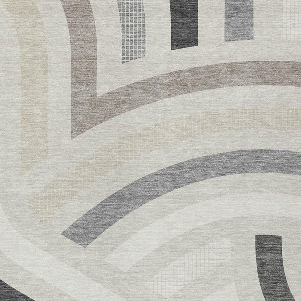 Abstract Washable Polyester Area Rug Low Pile for Indoor Outdoor Living Spaces Neutral Tones
