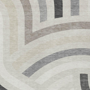 Abstract Washable Polyester Area Rug Low Pile for Indoor Outdoor Living Spaces Neutral Tones