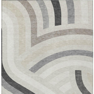 Abstract Washable Polyester Area Rug Low Pile for Indoor Outdoor Living Spaces Neutral Tones
