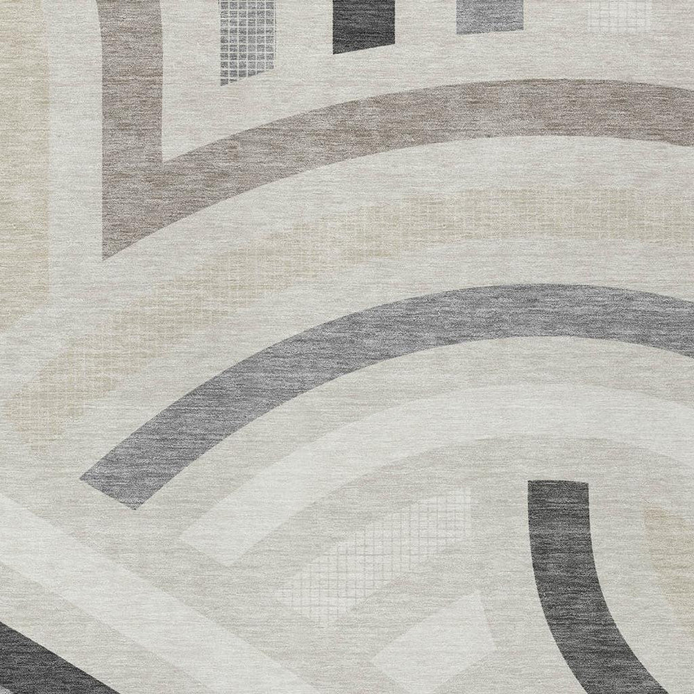 HomeRoots Abstract Washable Polyester Area Rug Low Pile for Indoor Outdoor Living Spaces Neutral Tones 10' x 14' 726067