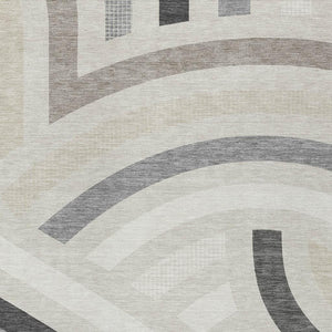 HomeRoots Abstract Washable Polyester Area Rug Low Pile for Indoor Outdoor Living Spaces Neutral Tones 10' x 14' 726067