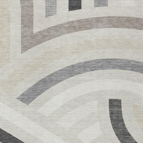 HomeRoots Abstract Washable Polyester Area Rug Low Pile for Indoor Outdoor Living Spaces Neutral Tones 10' x 14' 726067