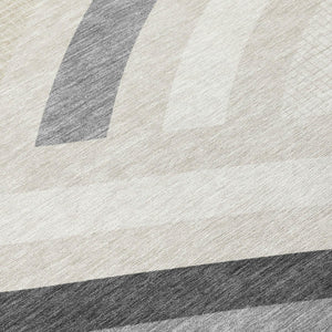 Abstract Washable Polyester Area Rug Low Pile for Indoor Outdoor Living Spaces Neutral Tones