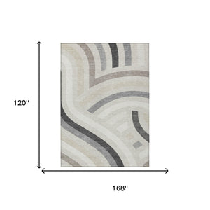 Abstract Washable Polyester Area Rug Low Pile for Indoor Outdoor Living Spaces Neutral Tones