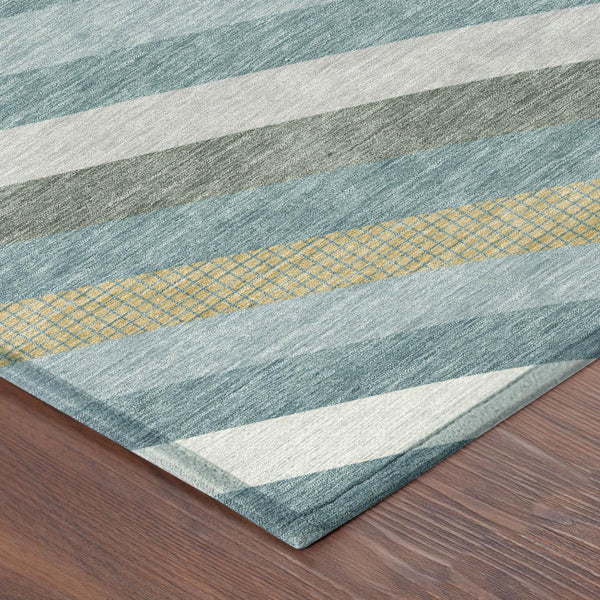 Abstract Teal Gold Washable Polyester Area Rug for Indoor Outdoor Patio and Living Room Spaces