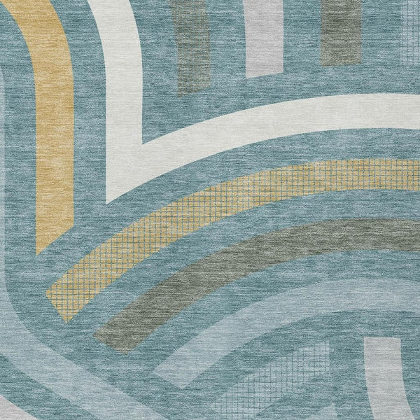 HomeRoots Abstract Teal Gold Washable Polyester Area Rug for Indoor Outdoor Patio and Living Room Spaces 8' x 10' 726077