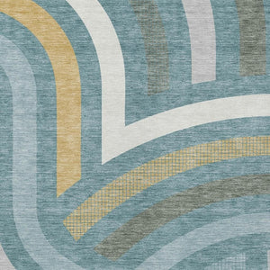 Abstract Teal Gold Washable Polyester Area Rug for Indoor Outdoor Patio and Living Room Spaces