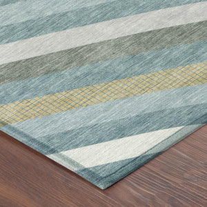 Abstract Teal Gold Washable Polyester Area Rug for Indoor Outdoor Patio and Living Room Spaces