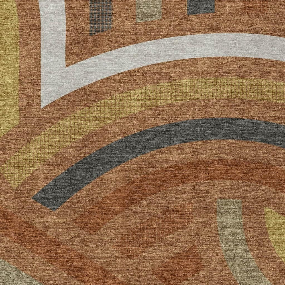 HomeRoots Abstract Washable Polyester Area Rug Bold Warm Tones for Indoor Outdoor Patio Living Room 9' x 12' 726084