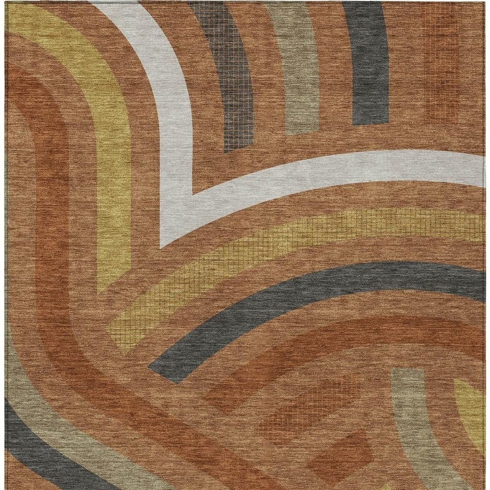 HomeRoots Abstract Washable Polyester Area Rug Bold Warm Tones for Indoor Outdoor Patio Living Room 9' x 12' 726084