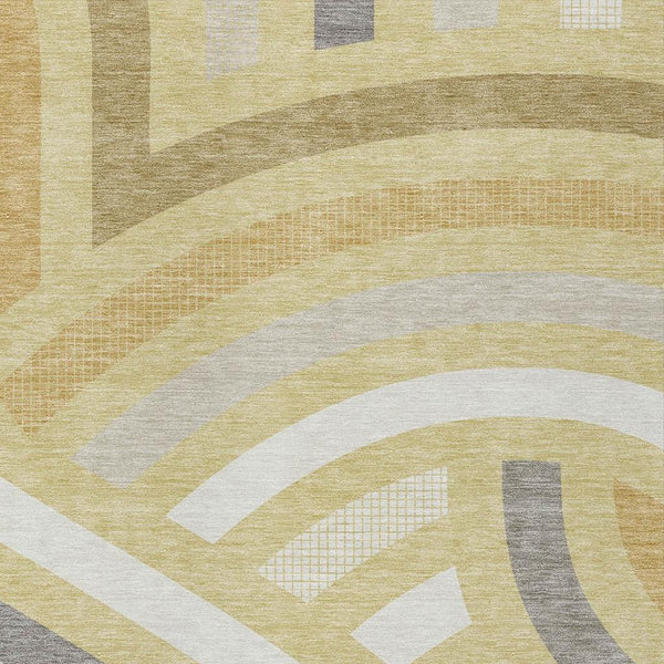 Wheat Gold Abstract Washable Polyester Indoor Outdoor Low Pile Area Rug for Any Room