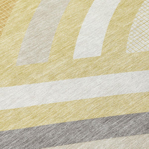 Wheat Gold Abstract Washable Polyester Indoor Outdoor Low Pile Area Rug for Any Room