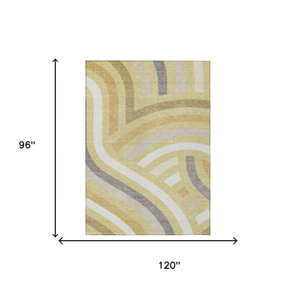 Wheat Gold Abstract Washable Polyester Indoor Outdoor Low Pile Area Rug for Any Room