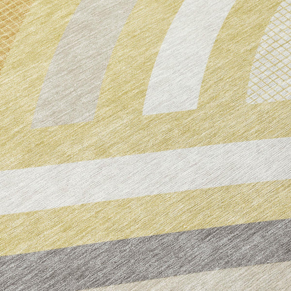 Wheat Gold Abstract Washable Polyester Indoor Outdoor Low Pile Area Rug for Any Room