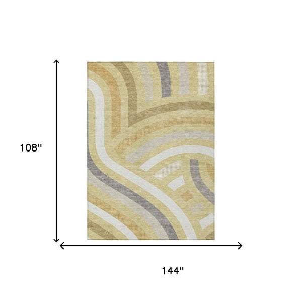 Wheat Gold Abstract Washable Polyester Indoor Outdoor Low Pile Area Rug for Any Room