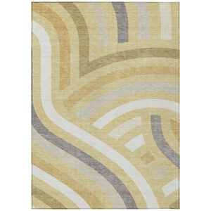 Wheat Gold Abstract Washable Polyester Indoor Outdoor Low Pile Area Rug for Any Room
