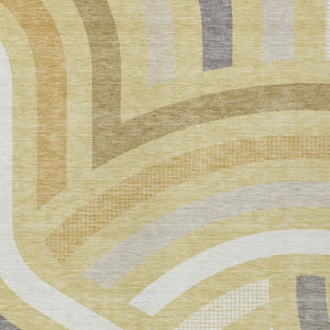 Wheat Gold Abstract Washable Polyester Indoor Outdoor Low Pile Area Rug for Any Room