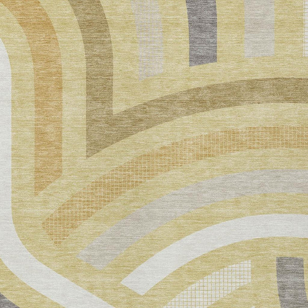 Wheat Gold Abstract Washable Polyester Indoor Outdoor Low Pile Area Rug for Any Room