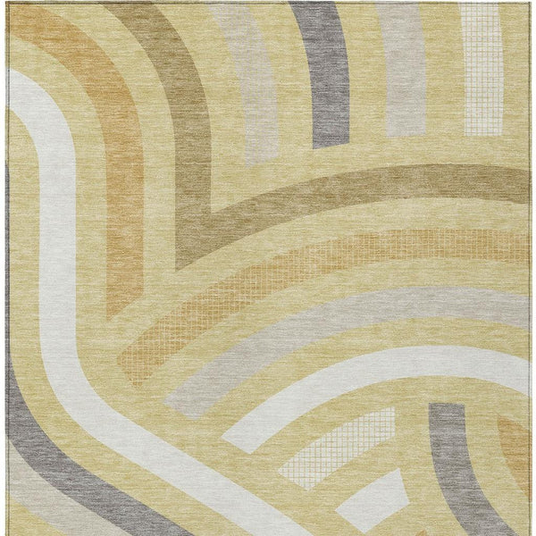 Wheat Gold Abstract Washable Polyester Indoor Outdoor Low Pile Area Rug for Any Room