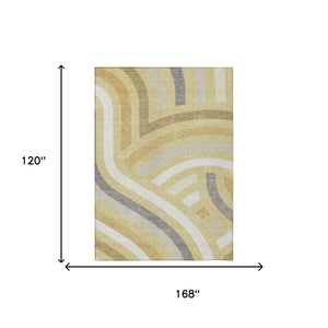 Wheat Gold Abstract Washable Polyester Indoor Outdoor Low Pile Area Rug for Any Room