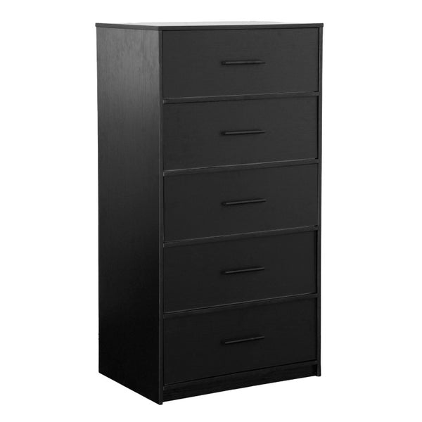 23 Inch Five Drawer Lingerie Chest in Black Fabric with Solid Wood Steel Frame