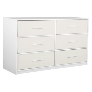 45 Inch Six Drawer Double Dresser with Fabric Wood and Steel Frame for Bedroom Storage