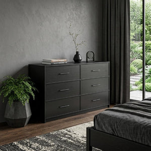 45 Inch Six Drawer Double Dresser with Fabric Wood and Steel Frame for Bedroom Storage