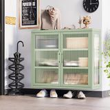 English Elm Retro Style Haze Double Glass Door Wall Cabinet With Detachable Shelves For Office, Dining Room,Living Room, Kitchen and Bathroom Mint Green